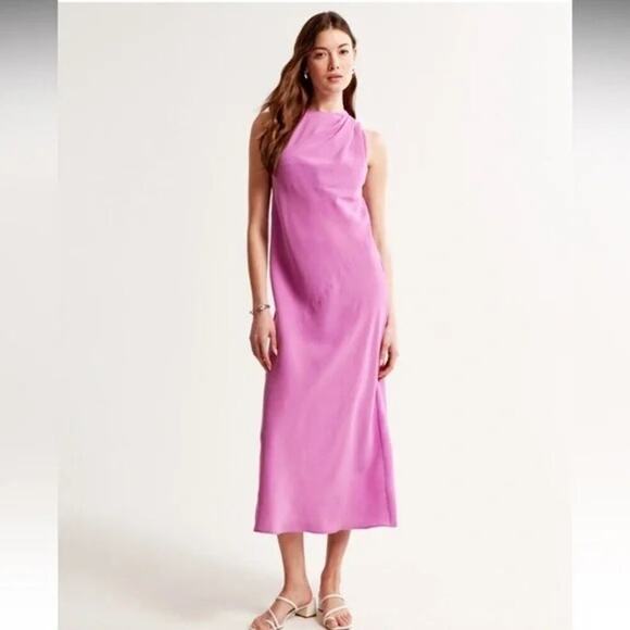 Abercrombie & Fitch High-Neck Column Midi Dress in Orchid Size Large - Picture 2 of 16